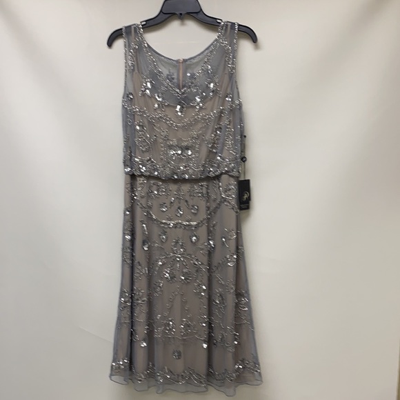 Adrianna Papell beaded sleeveless blouson cocktail dress - Picture 4 of 9